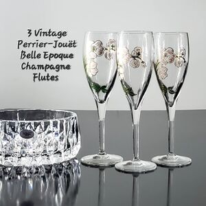 3 Perrier-Jouët Belle Epoque Hand-painted 7 5/8" Champagne Flutes